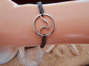 Wave Bracelet Grey Cord Hemp Charm Adjustable Size Wristband Friendship Band Macrame