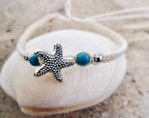 Starfish Bracelet Beige Cord Hemp Braided Wristband Charm Friendship Gift Girl Boy Womens, view 2