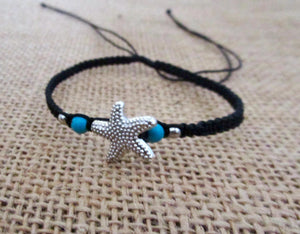 Bracelet Black Cord Hemp Starfish Charm Adjustable Anklet Band Rope String Boy Girl Womens, view 2