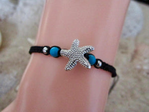 Bracelet Black Cord Hemp Starfish Charm Adjustable Anklet Band Rope String Boy Girl Womens, view 3