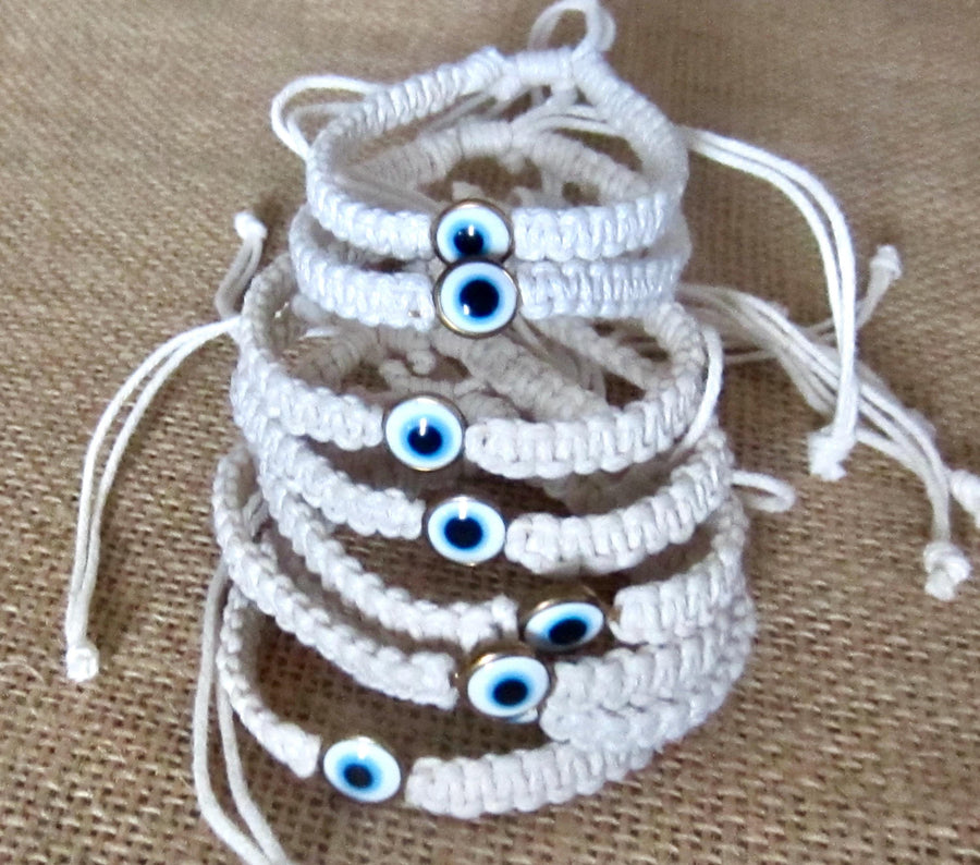 Evil Eye Bracelet White Cord Hemp Protection Braided Woven Wristband Gift Men Women