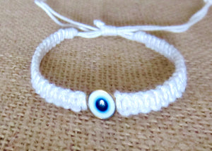 Evil Eye Bracelet White Cord Hemp Protection Braided Woven Wristband Gift Men Women, view 2