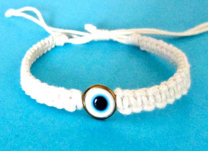 Evil Eye Bracelet White Cord Hemp Protection Braided Woven Wristband Gift Men Women, view 3