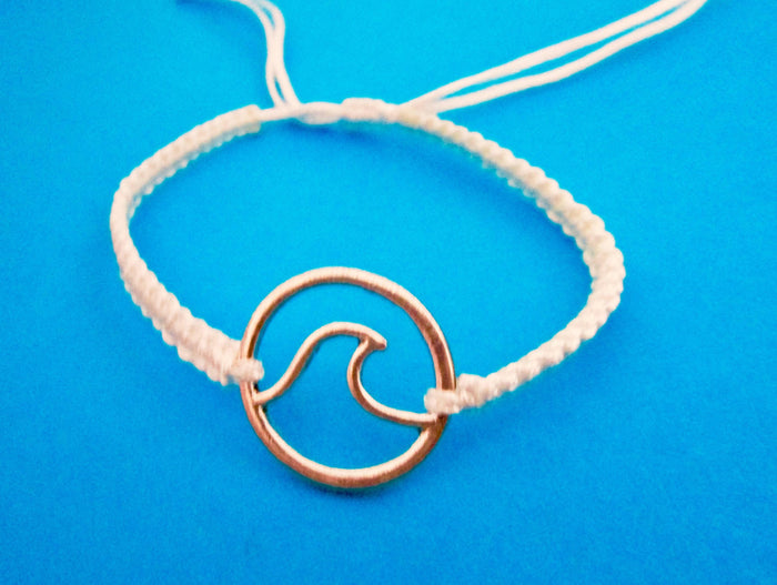 Wave Bracelet adjustable white cotton cord hemp slide anklet beach boho surfer style