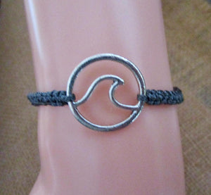 Wave Bracelet Grey Cord Hemp Charm Adjustable Size Wristband Friendship Band Macrame, view 3
