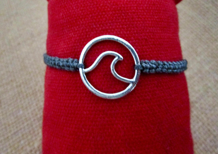 Wave Bracelet Grey Cord Hemp Charm Adjustable Size Wristband Friendship Band Macrame, view 2