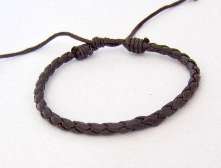 Mens Bracelet Black Cord Leather Adjustable Wristband Beach Boho Surfer Gift for Him