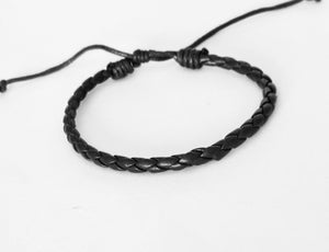 Mens Bracelet Black Cord Leather Adjustable Wristband Beach Boho Surfer Gift for Him, view 2
