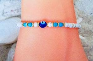 Turkish Evil Eye Bracelet Beige Cord Protection Good Luck Nazar Charm Gift Men Women, view 4