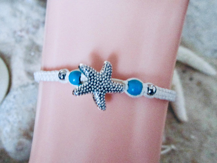 Starfish Bracelet Beige Cord Hemp Braided Wristband Charm Friendship Gift Girl Boy Womens