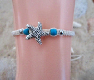 Starfish Bracelet Beige Cord Hemp Braided Wristband Charm Friendship Gift Girl Boy Womens, view 3