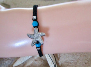 Bracelet Black Cord Hemp Starfish Charm Adjustable Anklet Band Rope String Boy Girl Womens