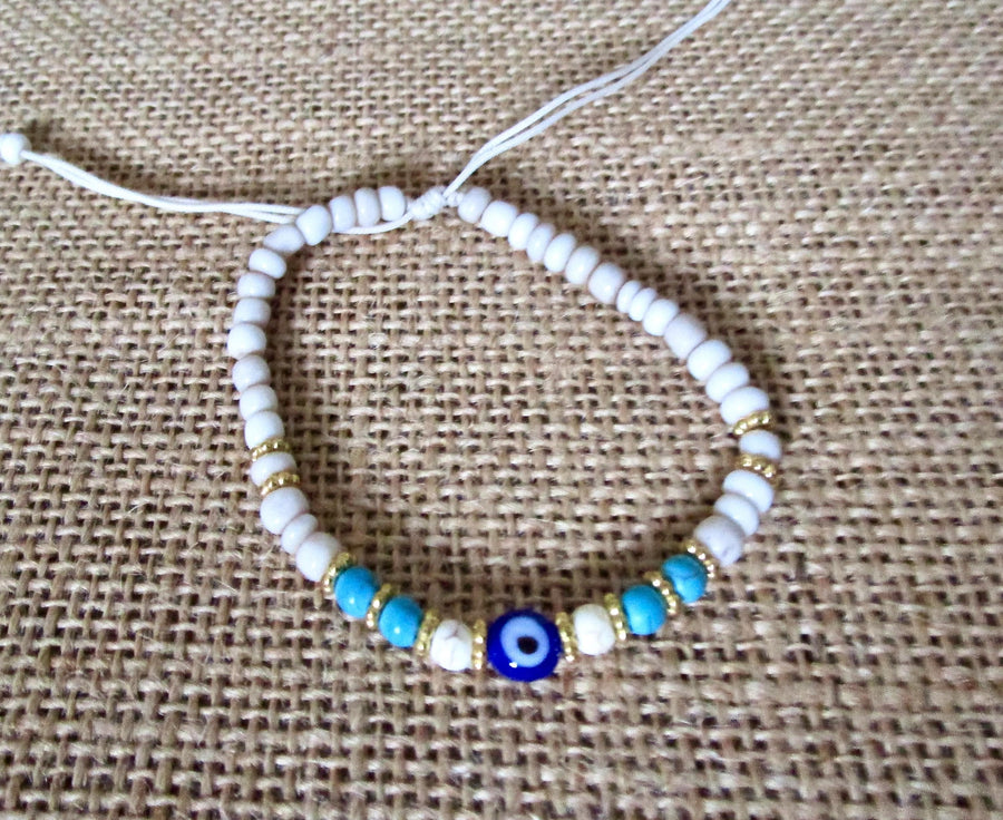 Turkish Evil Eye Bracelet Beige Cord Protection Good Luck Nazar Charm Gift Men Women
