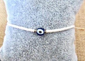 Evil Eye Bracelet Anklet White Beaded Adjustable Cord Protection Gift for Her Boho Summer Beach Spiritual Nazar, view 2