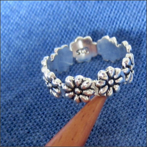 Sterling Silver 925 Flower Toe Ring Adjustable Band Midi Pinky Ring Gift Girl Women, view 2