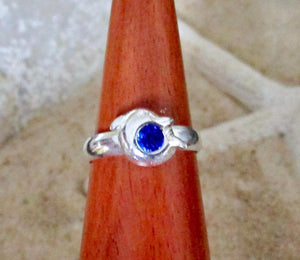 Sterling Silver Toe Ring Adjustable Size Dolphin Blue Stone Midi Pinky Ring Girl Women, view 2