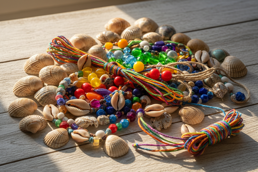 Handmade jewellery being knotted by hand in Bondi Beach